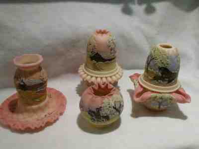 3 Fenton Fairy Lamps and Rose Bowl