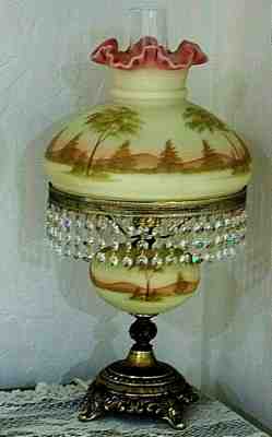 Fenton Burmese Student Lamp Hand Painted Roses By Louise Piper 1972