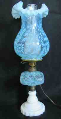 Rare! LG Wright Fenton Blue Daisy & Fern Electrified Table Lamp Victorian