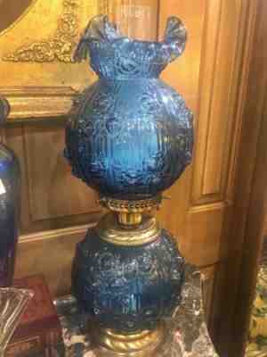 Fenton Cabbage Rose Rare Blue Gone with the wind Lamp Vintage