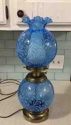 Rare Fenton Blue Gone With The Wind Opalescence L.G. Wright Daisy Fern Lamp 21”