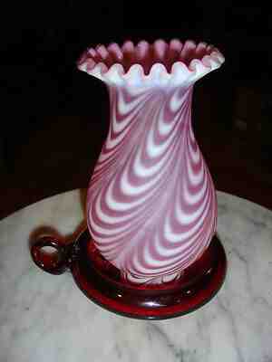 FENTON SWIRL FEATHER FAIRY LAMP WITH SATIN OPALESCENT GLASS 