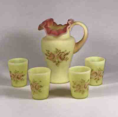 Fenton Roses On Burmese Ruffled Children's Lemonade Set Elizabeth  Series 