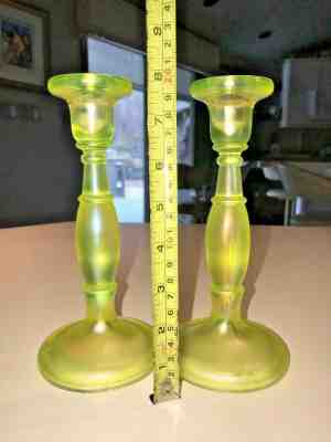 Fenton 8 1/2 inch Vaseline factory glass candlestick holders