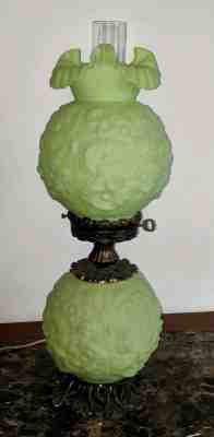 Vintage Fenton Poppy GWTW Parlor Lamp - Satin Lime Green