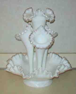 Vintage Fenton Milk Glass Silver Crest Large 4 Horn Epergne Centerpiece NICE!