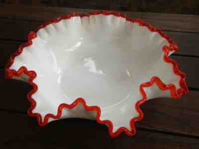 HTF~FENTON  FLAME CREST White Milk Art Glass Huge bowl dish compote  almost 12"!