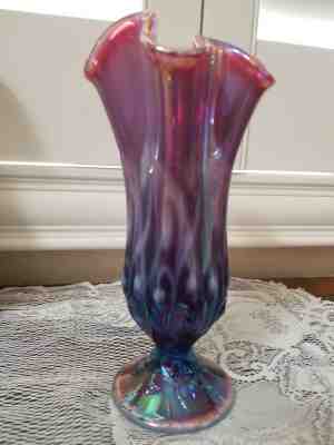 RARE Vintage FENTON LILY OF The VALLEY PLUM OPALESCENT Handkerchief VASE 8.5