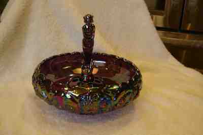 Fenton QVC Iridized Plum Carnival Waterlily bowl September Morn Nymph & frog