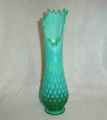 Vintage (1959-1961) Fenton Green Opalescent Hobnail Medium Swung Vase