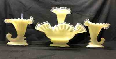 Vintage Fenton Ivory Crest Art Glass Console Bowl on sale w/Epergne Horn 1940-1941