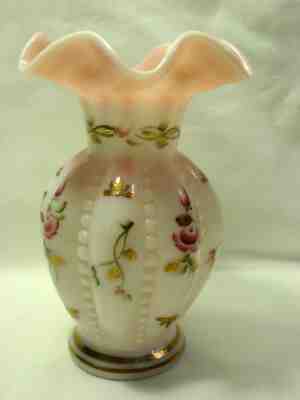 Fenton Charleton Beaded Melon Rosalene Vase Signed Bill & Frank Fenton