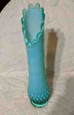 Gorgeous FENTON 12 1/4 inch Green Opalescent Hobnail Glass Vase SWUNG STRETCH