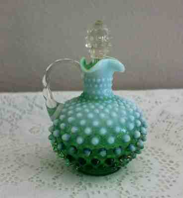 FENTON GLASS LIME GREEN OPALESCENT HOBNAIL CRUET