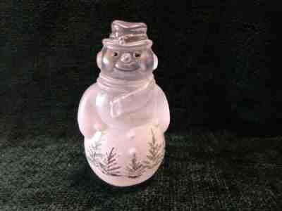 Fenton Art Glass Woodland Frost Snowman  #5268FE Hand Painted,signed white;NWOB