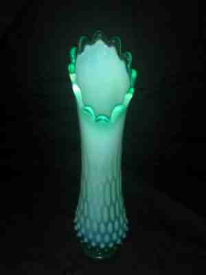 Fenton Green Hobnail Stretch Swung Vase 11.5 in 