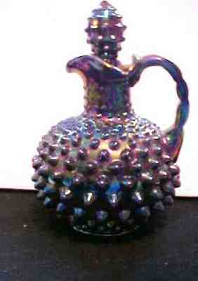 FENTON ART GLASS 1977 AMETHYST CARNIVAL HOBNAIL CRUET MADE FOR LEVY 