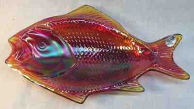 Fenton Art Glass Ruby Amberina Red Carnival Stretch Fish Tray