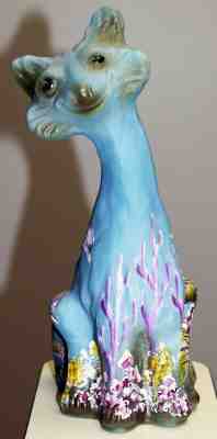 Fenton Art Glass OOAK Dolphins & More Georgia Blue Alley Cat by Robin Spindler