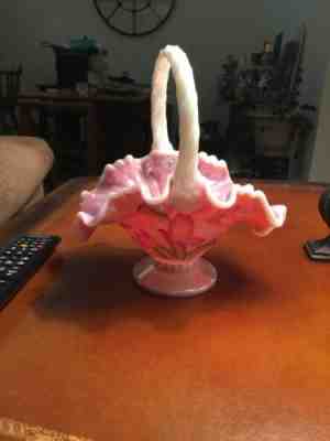 FENTON PINK WHITE ROSALENE IRIDESCENT BASKET GLASS LEGACY COLLECTION