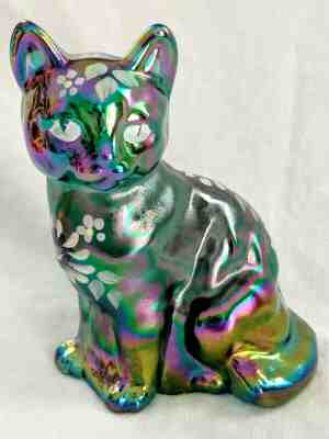 Fenton Green CARNIVAL Hand Painted & Numbered Sitting Cat  #937/1950 Animal 
