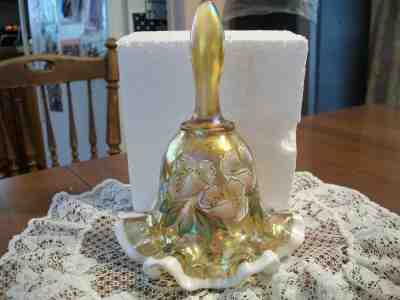 FENTON - GOLD IRIDESCENT WHITE TRIMMED BELL- HAND-PAINTED & HAND-SIGNED