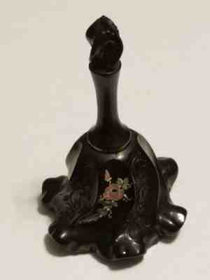 Vintage FENTON BLACK GLASS Bell Hand Painted by Beverly Cumberledge 7