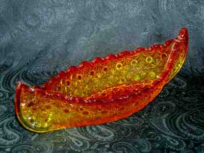 Vtg Fenton Daisy Button Amber RARE LG MARIGOLD Glass Canoe 11 3/4