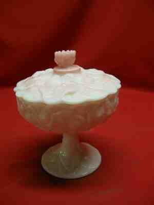 VINTAGE FENTON PINK ROSALENE COVERED COMPOTE GLASS CANDY DISH