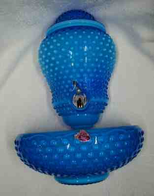 FENTON ART GLASS ~ 3 pc LAVABO ~ Blue Opalescent Overlay Hobnail ~ LET'S DEAL!