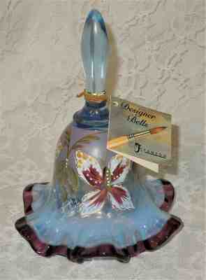 Fenton OPALESCENT Blue Purple Butterfly ROSALENE 968/2500 BELL Handpainted 1145