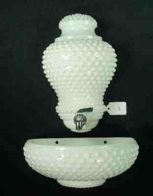 Fenton Art Glass Hobnail Milk Glass Lavabo Urn w/ Planter 3 Piece Set
