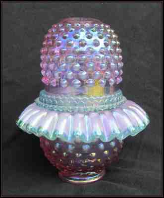 Shelly Fenton Glass Violet Green Iridescent 3 Piece Hobnail Fairy Lamp Light