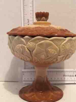 Fenton Chocolate Slag Waterlily Covered Compote Candy Dish