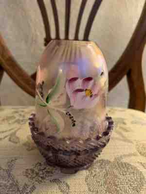 Fenton online Pink Iridescent Hand Painted Floral Glass Fairy Lamp