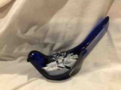 Fenton Winter Scene Canaan Valley On Cobalt Blue Happiness Bird Figurine 2005