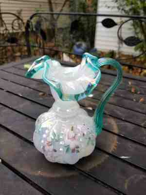 Sale Fenton Iridized Teal Beaded Melon Pitcher