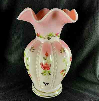 FENTON 2002 Charleton Collection Beaded Melon Pink Rosalene Vase