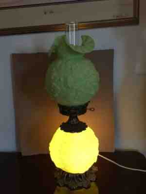 Vintage Fenton Poppy GWTW Parlor Lamp - Satin Lime Green