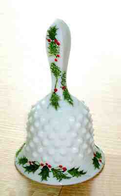 Vintage Fenton Louise Piper Hand Painted Holly Milk Glass Basket