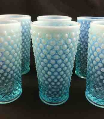 ???? Set of 6 Fenton Blue Opalescent Hobnail #3946 16 oz. Lemonade 6