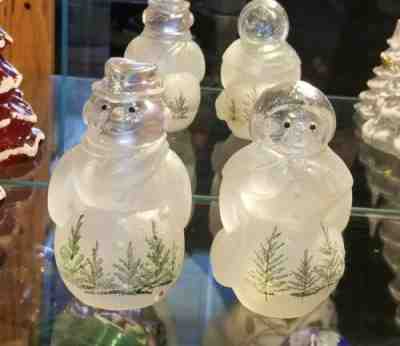 FENTON WOODLAND FROST MR & MRS SNOWMAN SNOWLADY FIGURINES HANDPAINTED CARDINALS