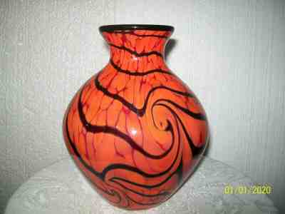 Fenton Dave Fetty Orange/Black Vase