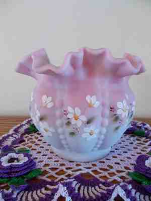 Sold at Auction: FENTON BURMESE 5 MINI BASKET HP ROSES LOUISE PIPER