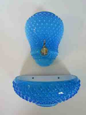 Fenton Blue Overlay Hobnail Water Dispenser Lavabo Set 