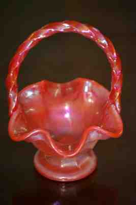 Fenton Art Glass Mandarin Red Carnival Stretch Basket 8135 MR 6 1/2"