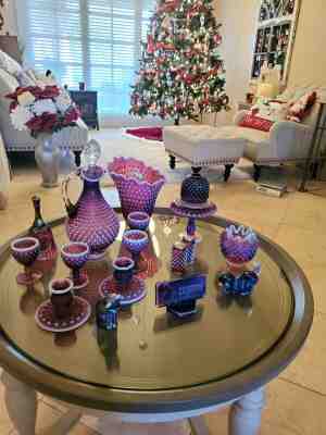 Fenton Plum Opalesnt Hobnail *LOT*  Fairy, logo etc! 