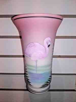 OOAK Fenton PINK Rosalene Satin HAWAIIAN Tropical FLAMINGO VASE *CC HARDMAN EX*