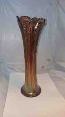 Antique Fenton 1911 Ruby Red Fine Rib Carnival Glass Swung Stretch Vase 9.25"