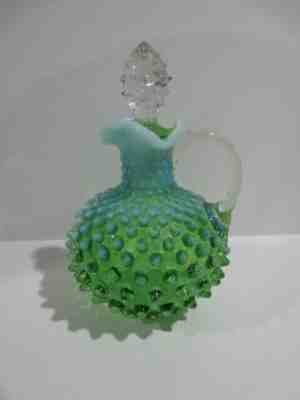 Vintage Fenton Green Opalescent Hobnail Cruet